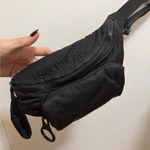 See by Chloé Black Nylon Logo Belt Bag / Fanny Pack